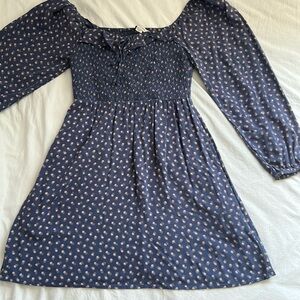 American Eagle Outfitters Navy Blue with Flowers Smocked Dress | WORN ONCE